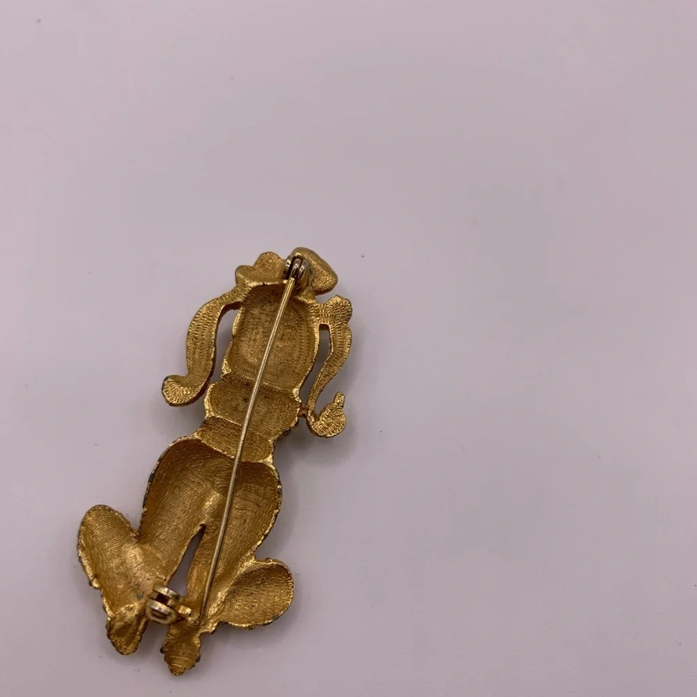 VTG Gold Tone Rhinestone Puddle Dog Brooch - Picture 4 of 5
